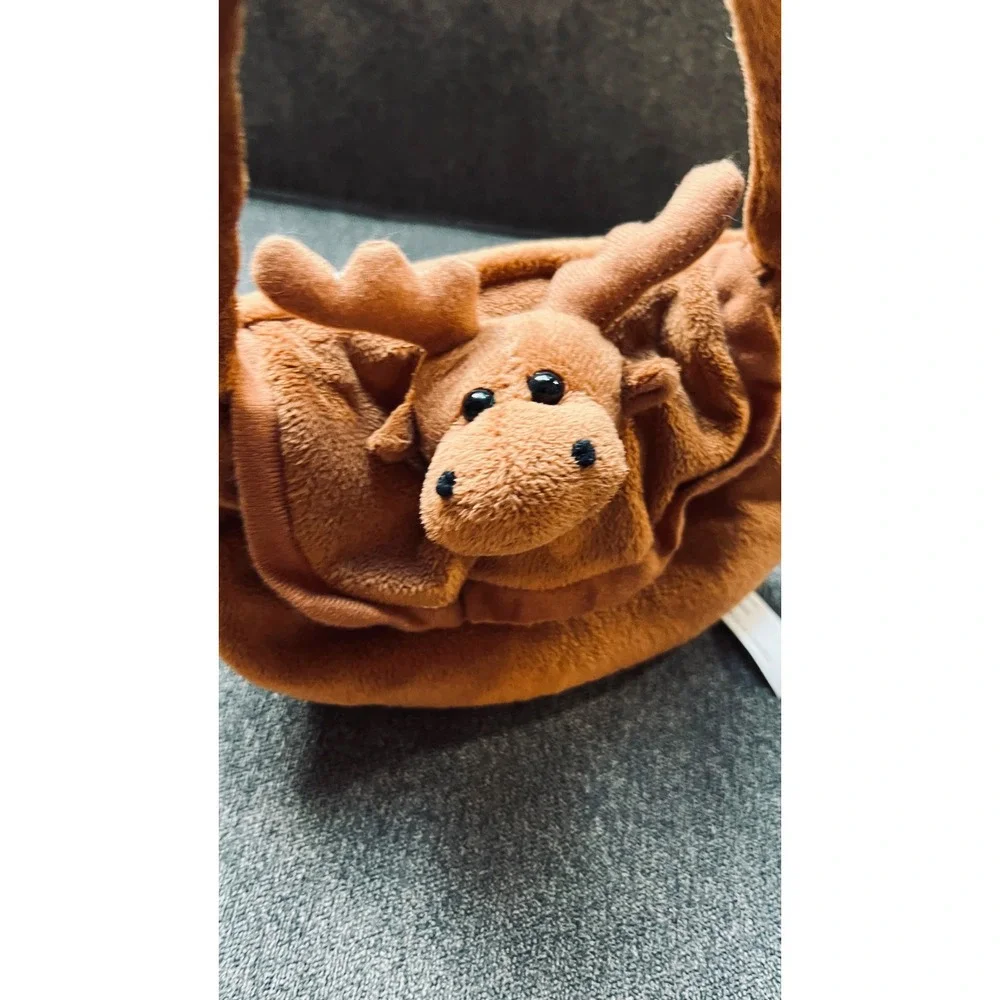 Unbranded Plush Moose Handbag Kids Small Brown Fuzzy Animal Purse